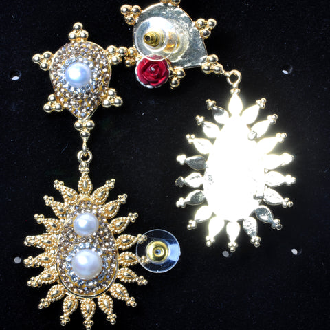YesBeads Earrings gold plated pearls beads rhinestone crystal CZ pave stud dangle earrings drop jewelry gift