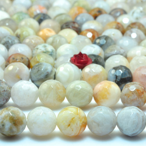 YesBeads Natural Bamboo leaf agate faceted round loose beads wholesale gemstone jewelry 15"
