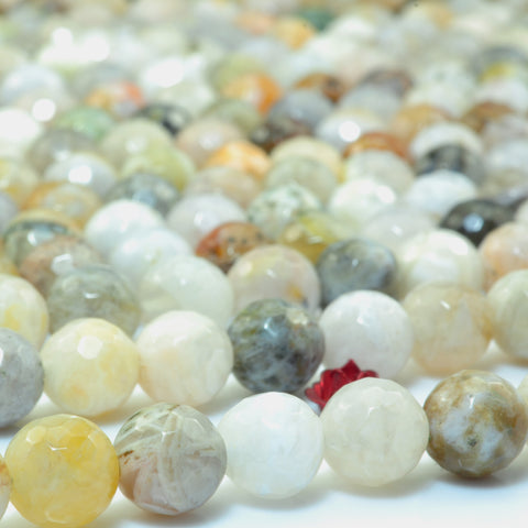 YesBeads Natural Bamboo leaf agate faceted round loose beads wholesale gemstone jewelry 15"