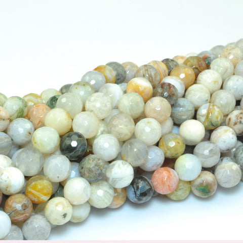 YesBeads Natural Bamboo leaf agate faceted round loose beads wholesale gemstone jewelry 15"