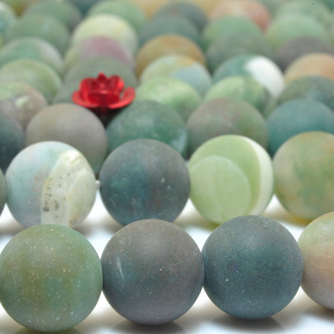 YesBeads Natural Indian Agate matte round loose beads gemstone wholesale jewelry 15"
