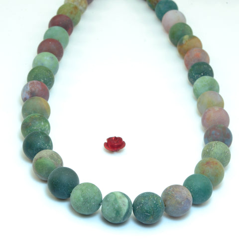 YesBeads Natural Indian Agate matte round loose beads gemstone wholesale jewelry 15"