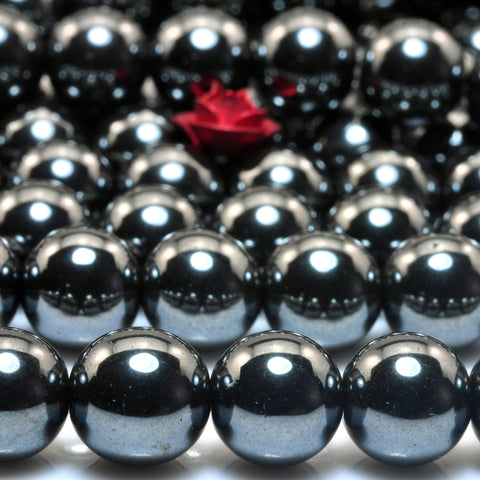 YesBeads Gun Black Hematite smooth round loose beads stone gemstone wholesale jewelry 15"