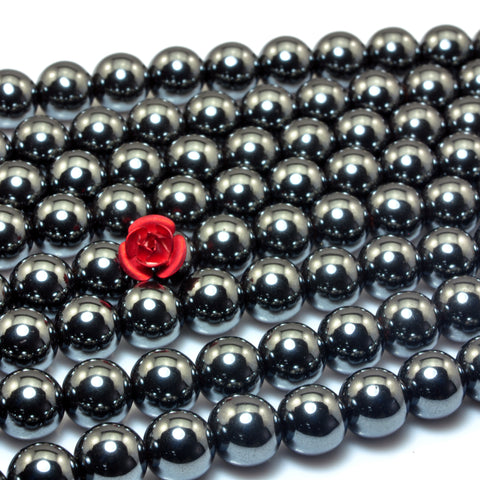 YesBeads Gun Black Hematite smooth round loose beads stone gemstone wholesale jewelry 15"