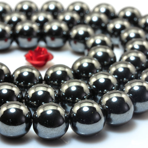 YesBeads Gun Black Hematite smooth round loose beads stone gemstone wholesale jewelry 15"