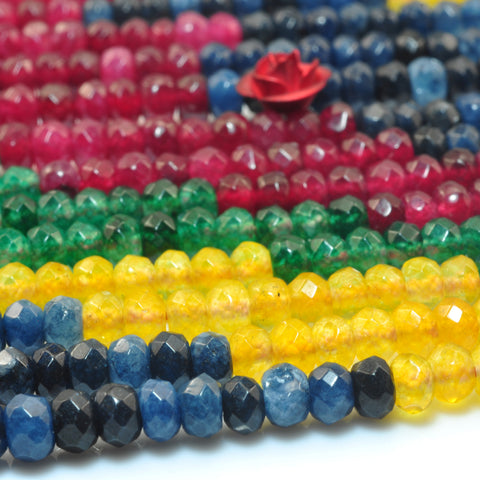 YesBeads Multicolor Jade mix gemstone faceted rondelle loose beads wholesale jewelry 15"
