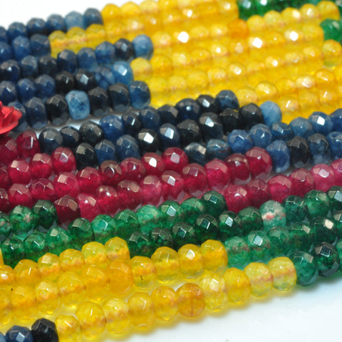 YesBeads Multicolor Jade mix gemstone faceted rondelle loose beads wholesale jewelry 15"