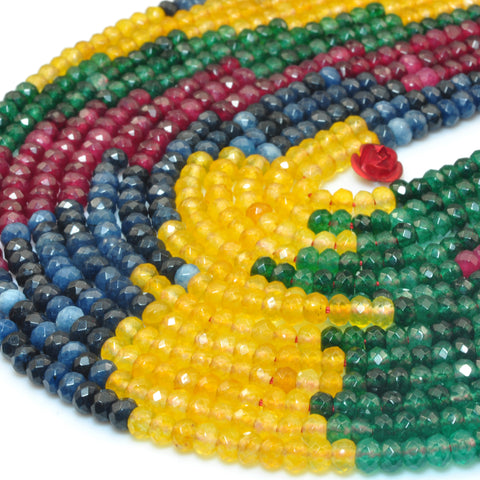 YesBeads Multicolor Jade mix gemstone faceted rondelle loose beads wholesale jewelry 15"