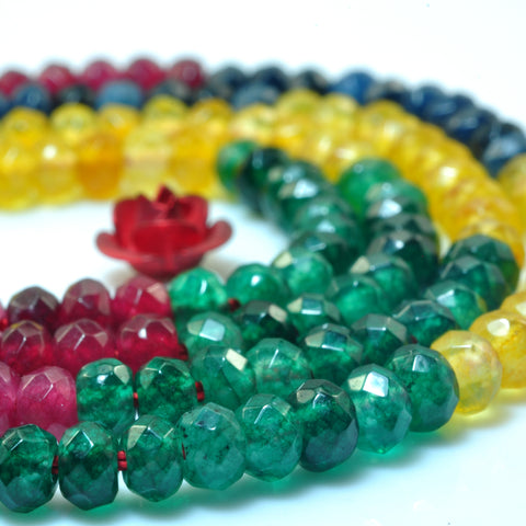 YesBeads Multicolor Jade mix gemstone faceted rondelle loose beads wholesale jewelry 15"