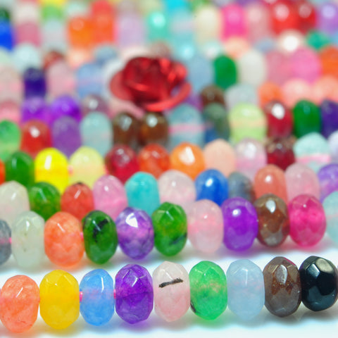 YesBeads Rainbow Jade mix gemstone faceted rondelle loose beads wholesale jewelry 15"