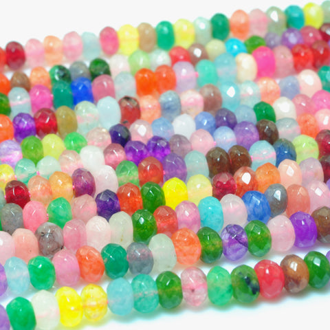 YesBeads Rainbow Jade mix gemstone faceted rondelle loose beads wholesale jewelry 15"