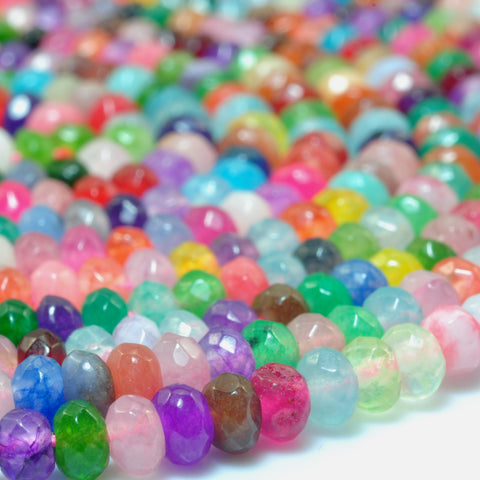 YesBeads Rainbow Jade mix gemstone faceted rondelle loose beads wholesale jewelry 15"