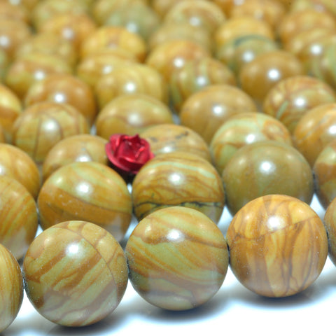 YesBeads Natural Wood Jasper stone smooht round beads gemstone wholesale jewelry 15"