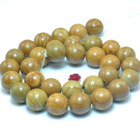 YesBeads Natural Wood Jasper stone smooht round beads gemstone wholesale jewelry 15"