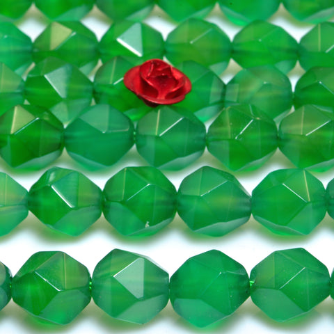 YesBeads Natural Green Agate faceted star cut nugget beads gemstone wholesale jewelry 15"