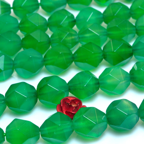 YesBeads Natural Green Agate faceted star cut nugget beads gemstone wholesale jewelry 15"