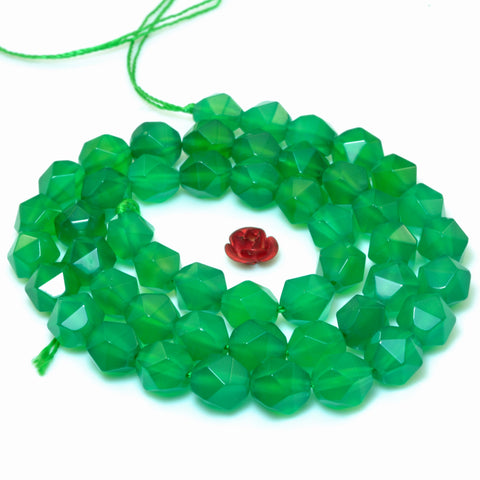 YesBeads Natural Green Agate faceted star cut nugget beads gemstone wholesale jewelry 15"