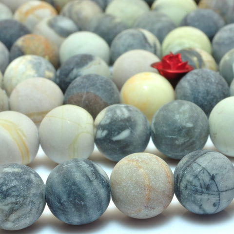 YesBeads Natural Picasso Jasper matte round loose beads wholesale gemstone jewelry 15"