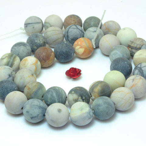 YesBeads Natural Picasso Jasper matte round loose beads wholesale gemstone jewelry 15"