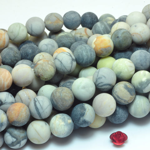 YesBeads Natural Picasso Jasper matte round loose beads wholesale gemstone jewelry 15"