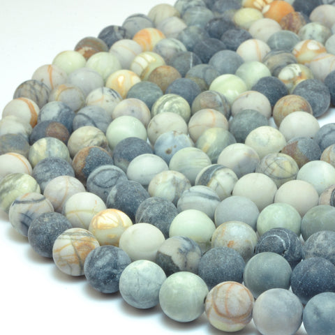 YesBeads Natural Picasso Jasper matte round loose beads wholesale gemstone jewelry 15"