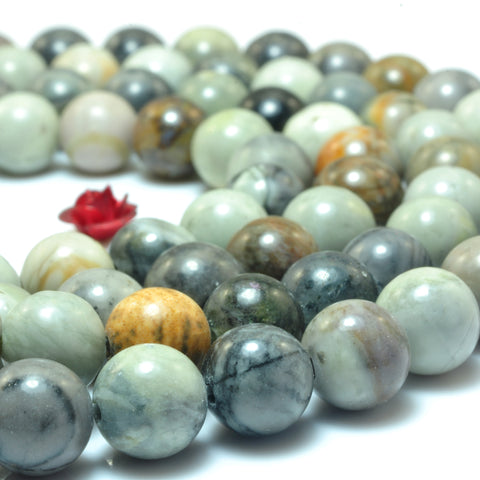 YesBeads Natural Picasso Jasper smooth round loose beads wholesale gemstone jewelry 15"