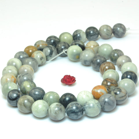 YesBeads Natural Picasso Jasper smooth round loose beads wholesale gemstone jewelry 15"