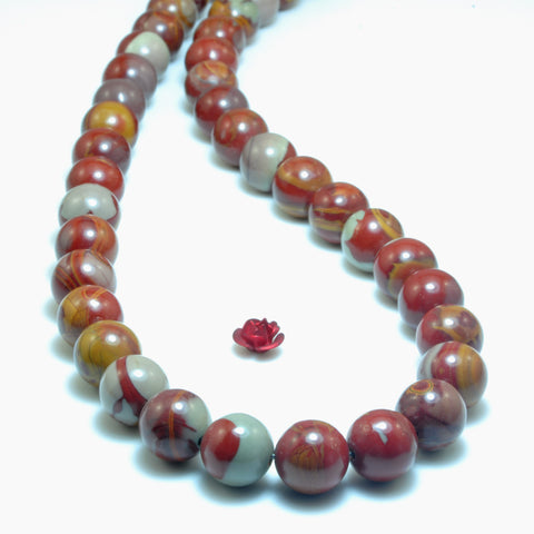YesBeads Natural Noreena Jasper smooth round beads Australian red picture jasper wholesale gemstone jewelry 15"