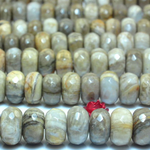 YesBeads Natural Gray Silver Leaf Jasper faceted rondelle beads gemstone wholesale jewelry 15"