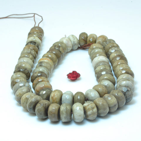 YesBeads Natural Gray Silver Leaf Jasper faceted rondelle beads gemstone wholesale jewelry 15"