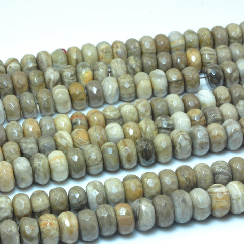 YesBeads Natural Gray Silver Leaf Jasper faceted rondelle beads gemstone wholesale jewelry 15"