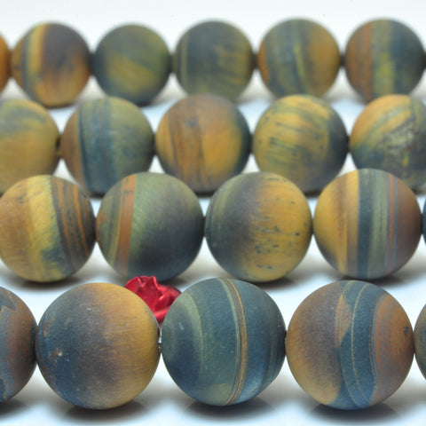 YesBeads Natural Tiger Eye matte round beads yellow blue gemstone wholesale jewelry 15"