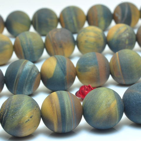 YesBeads Natural Tiger Eye matte round beads yellow blue gemstone wholesale jewelry 15"