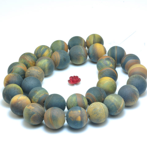 YesBeads Natural Tiger Eye matte round beads yellow blue gemstone wholesale jewelry 15"