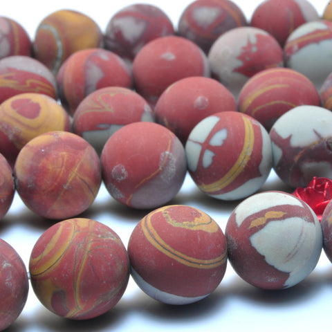 YesBeads Natural Noreena Jasper matte round beads Australian red picture jasper wholesale gemstone 15"