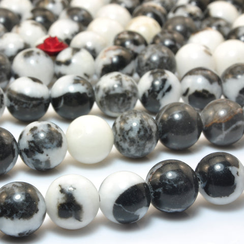 YesBeads Natural Black Zebra jasper smooth loose round beads gemstone wholesale jewelry 15"