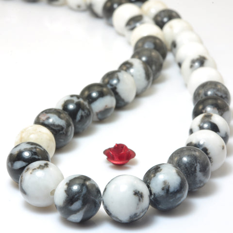 YesBeads Natural Black Zebra jasper smooth loose round beads gemstone wholesale jewelry 15"