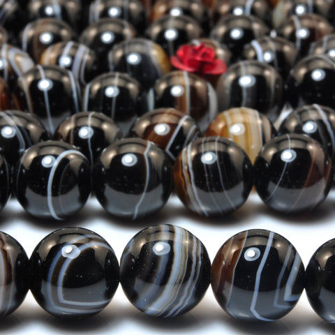 Natural black banded agate smooth round loose beads gemstone wholesale jewelry bracelet necklace diy