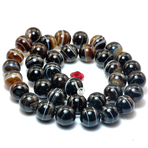 Natural black banded agate smooth round loose beads gemstone wholesale jewelry bracelet necklace diy