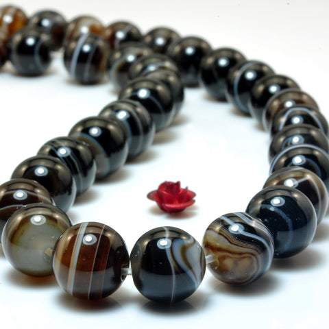 Natural black banded agate smooth round loose beads gemstone wholesale jewelry bracelet necklace diy