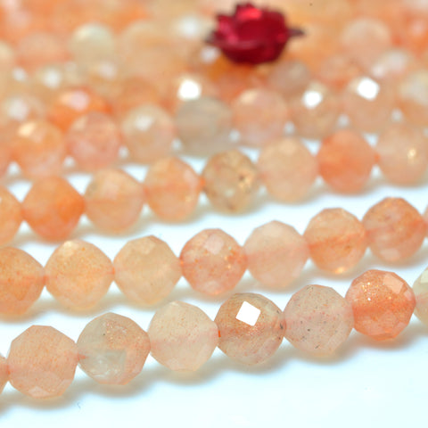 YesBeads Natural Orange Sunstone faceted round beads wholesale gemstone jewelry