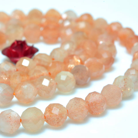 YesBeads Natural Orange Sunstone faceted round beads wholesale gemstone jewelry