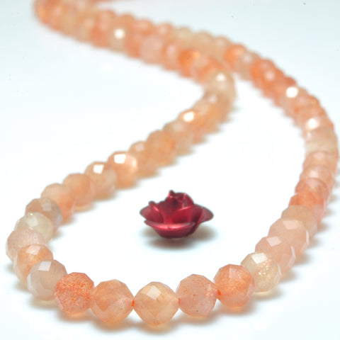 YesBeads Natural Orange Sunstone faceted round beads wholesale gemstone jewelry
