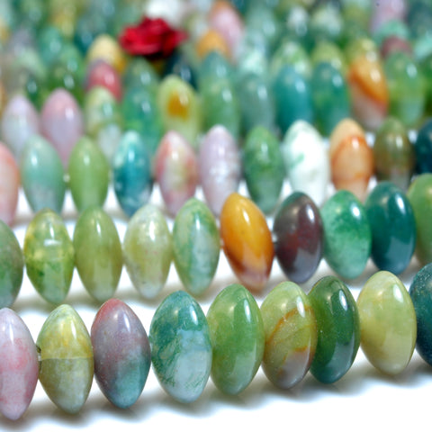 YesBeads Natural Indian agate green red smooth disc rondelle beads wholesale gemstone 4x8mm