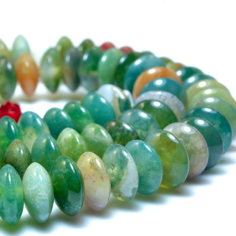 YesBeads Natural Indian agate green red smooth disc rondelle beads wholesale gemstone 4x8mm