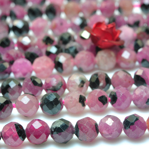 YesBeads Genuine Natural Ruby faceted round beads black red rubby gemstone wholesale jewelry making 15"