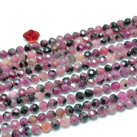 YesBeads Genuine Natural Ruby faceted round beads black red rubby gemstone wholesale jewelry making 15"
