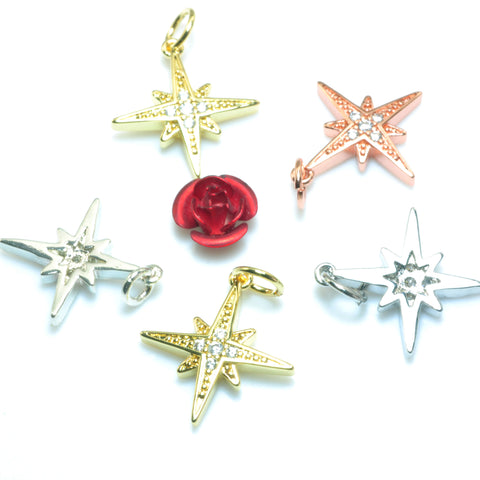 YesBeads Starburst charms electroplated CZ pave rhinestone copper spacer star pendant beads wholesale findings