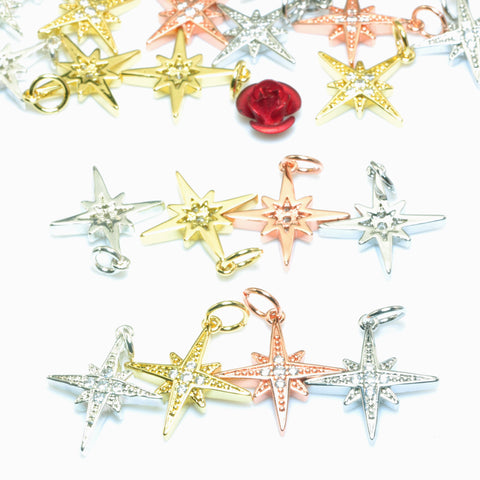 YesBeads Starburst charms electroplated CZ pave rhinestone copper spacer star pendant beads wholesale findings