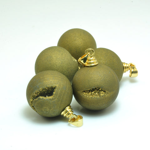 YesBeads Druzy Agate Charms titanium coated agate matte round pendant beads wholesale jewelry